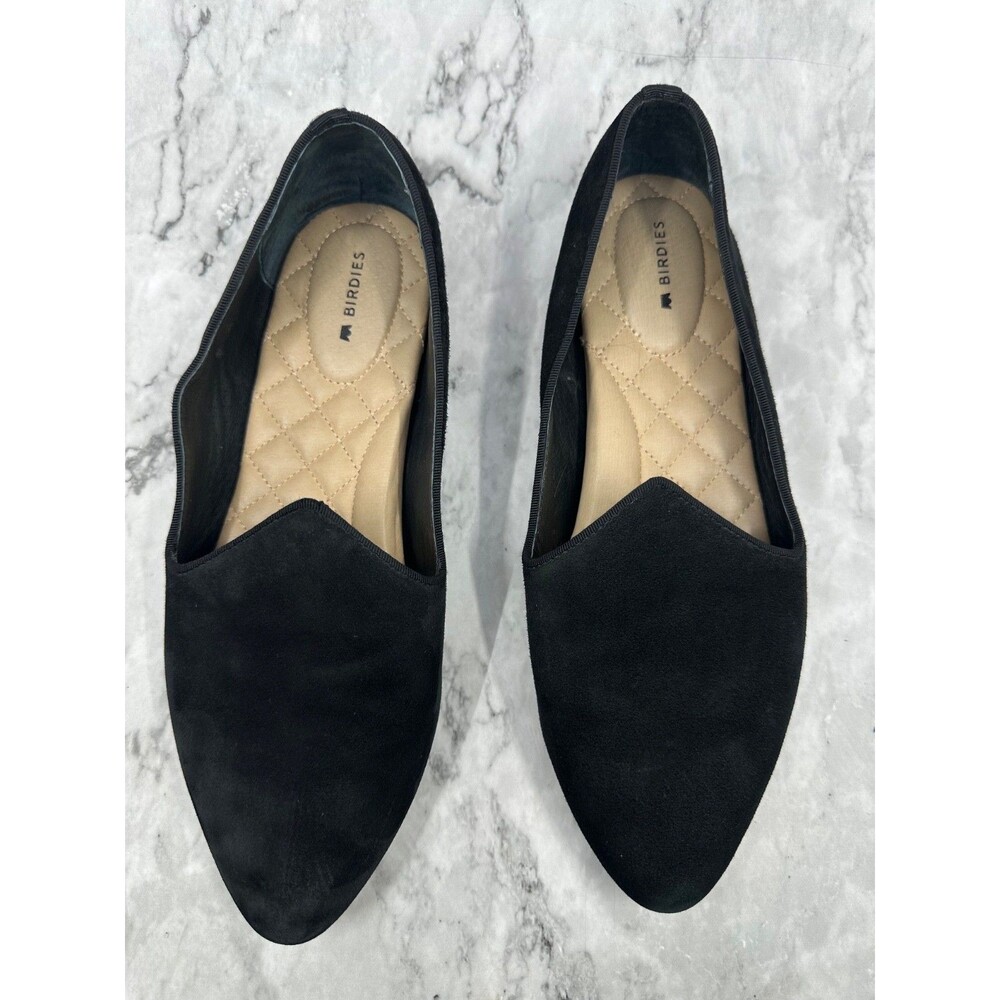 Birdies The Heron Black Suede Pointed Toe Loafers Flats Women's Size 9 Comfort
